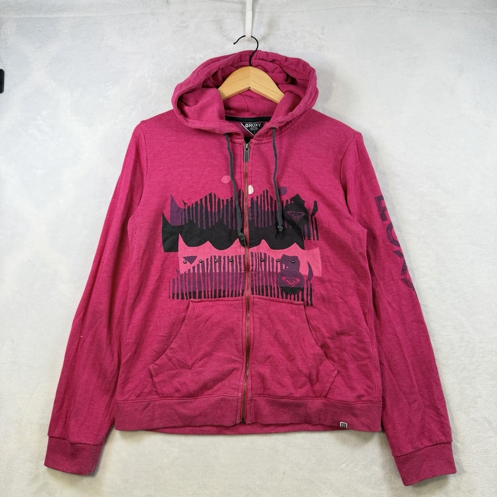 Vintage Y2k Roxy Surf Heart Logo Pink Sweatshirt Hoodie Size Medium